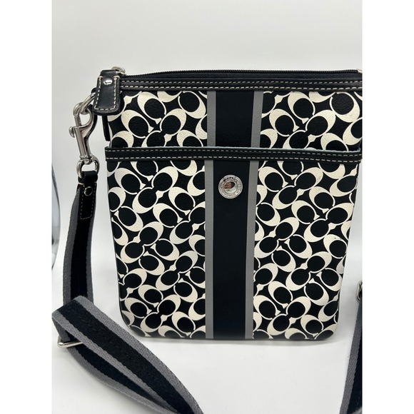 Coach Crossbody Chelsea Leather Exterior Bag Purse Black White Signature Vintage - Picture 1 of 3